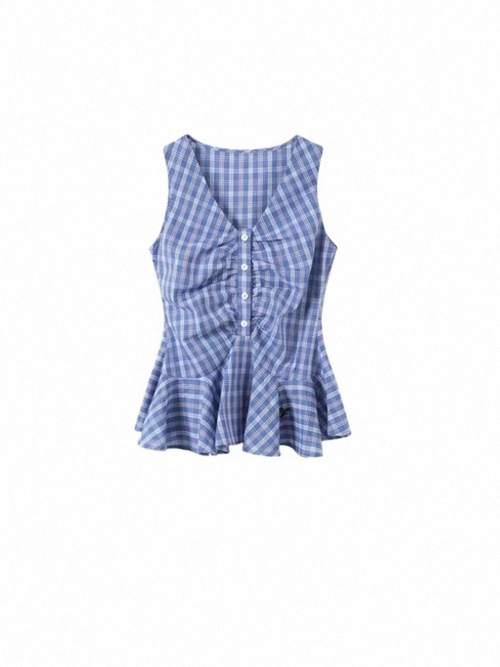 Blue Plaid Peplum Tank Top